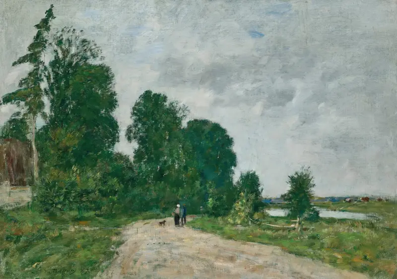 Livlig väg vid floden av Eugène Boudin