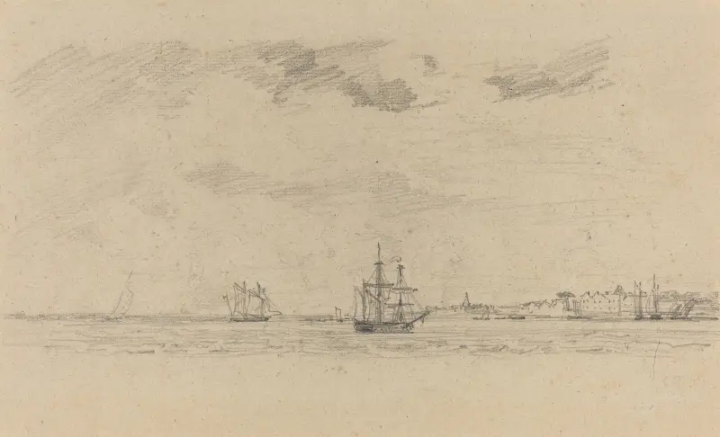 Kustlandskap med fartyg av Eugène Boudin