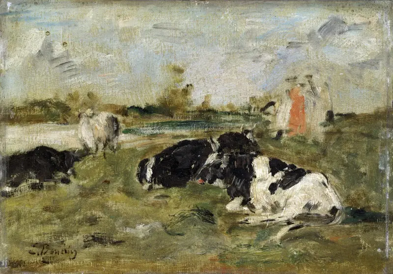 Kor på äng av Eugène Boudin