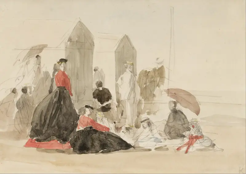 Krinoliner och strandhytter av Eugène Boudin