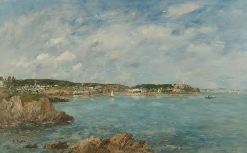 Douarnenez, viken, vy från Île Tristan av Eugène Boudin