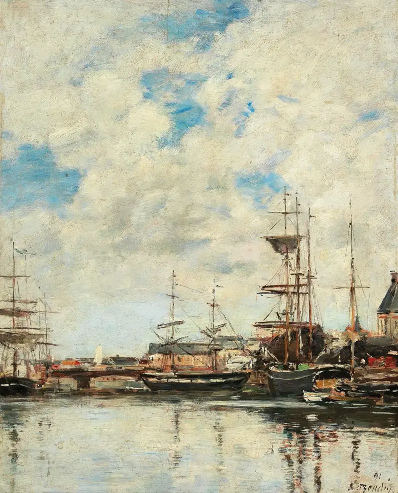 Dunkerque, segelbåtar vid kaj av Eugène Boudin