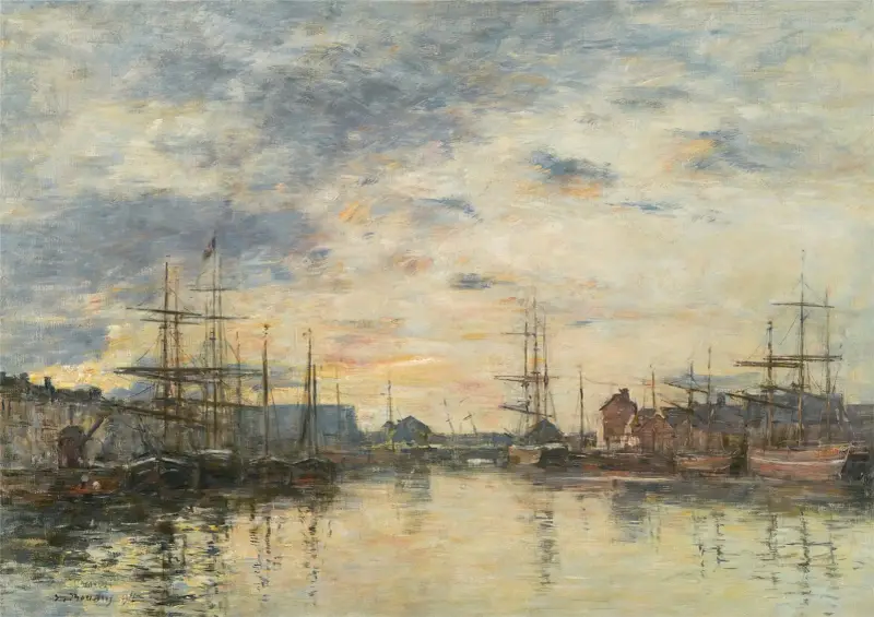 Fécamp, bassängen i solnedgång av Eugène Boudin
