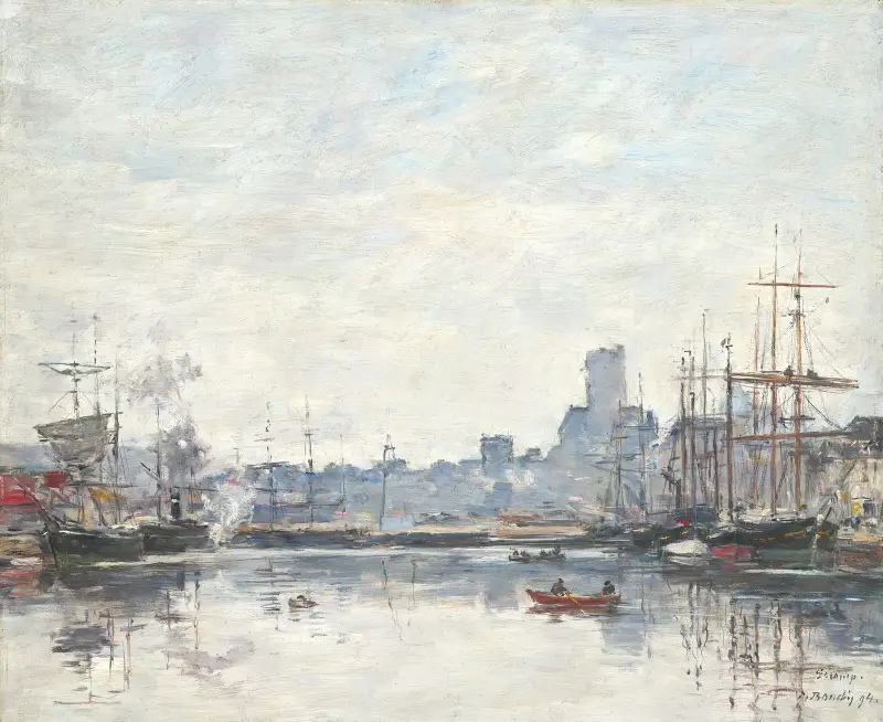 Fécamp, hamnen i dimma av Eugène Boudin