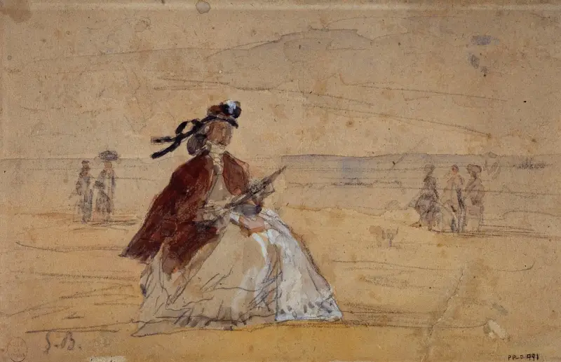 Kvinna sittande vid havet av Eugène Boudin