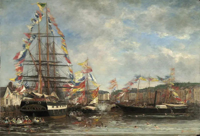 Festival i Honfleurs hamn av Eugène Boudin