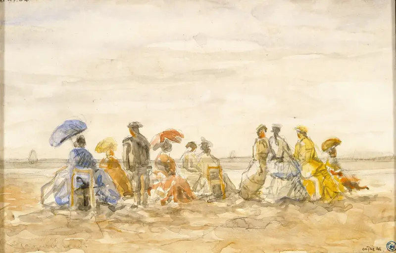 Figurer på stranden vid Trouville av Eugène Boudin
