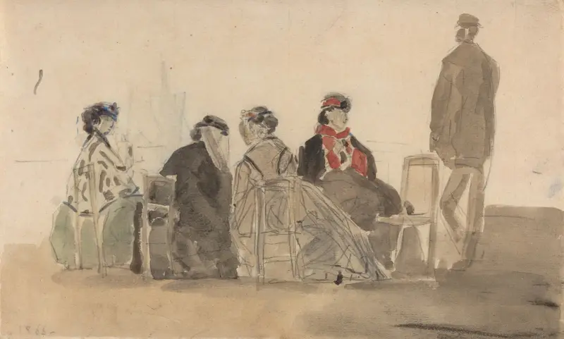 Fyra damer sittande i Trouville av Eugène Boudin