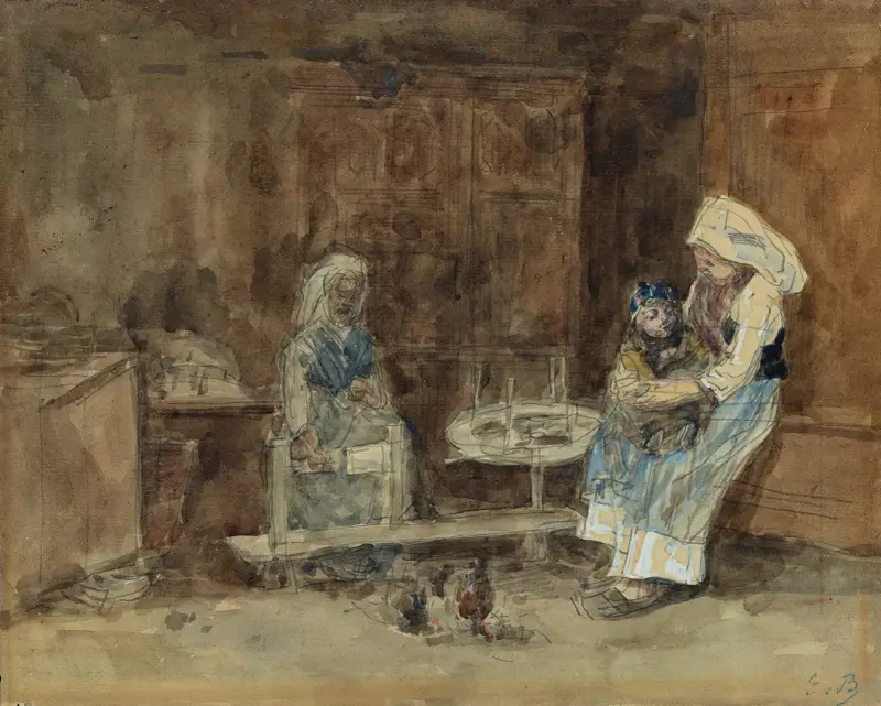 Bretagniskt interiör, moderskap av Eugène Boudin
