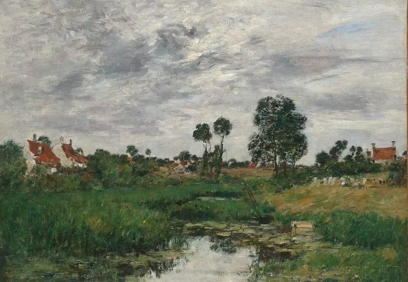 Bondgården, omgivningarna kring Dunkerque av Eugène Boudin