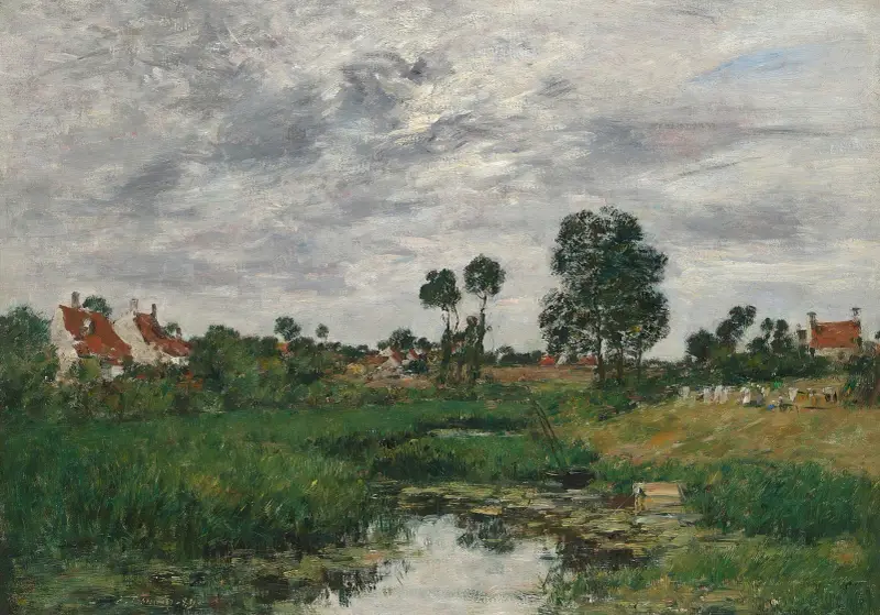 Bondens hus, omgivningarna kring Dunkerque av Eugène Boudin