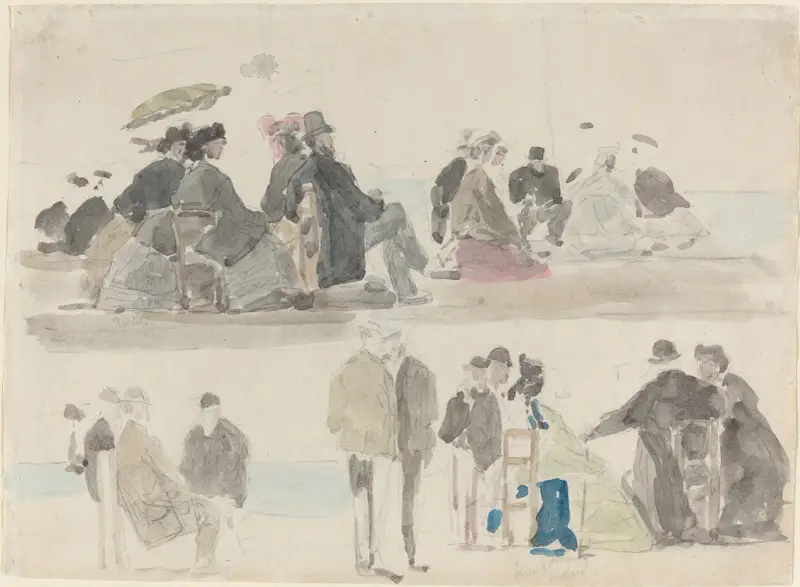 Ladies and Gentlemen on the Beach, in Two Registers av Eugène Boudin