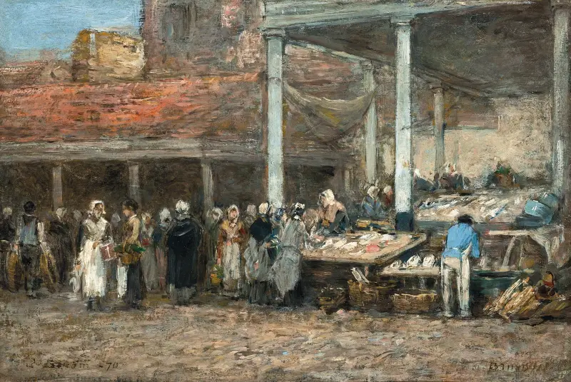 Den gamla fiskmarknaden i Bryssel av Eugène Boudin