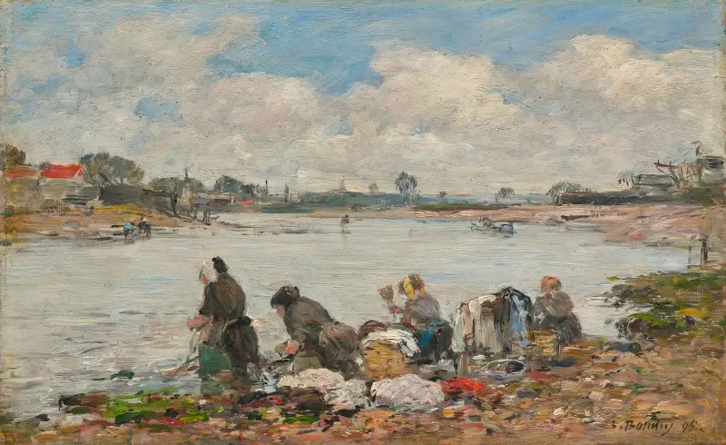 Tvätterskor vid Touques strand av Eugène Boudin