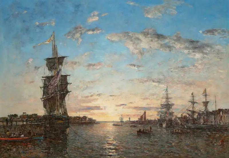 Le Havre. Förhamnen i solnedgång av Eugène Boudin