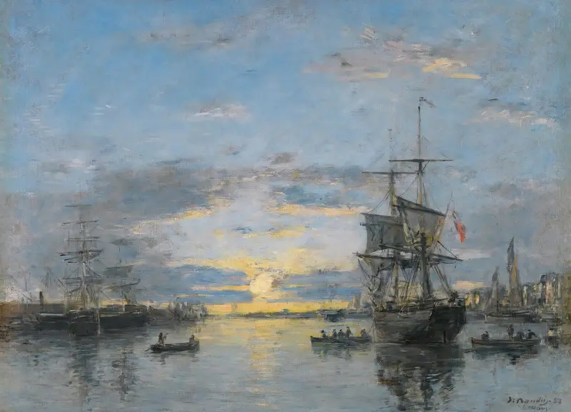 Le Havre. Yttre hamnen vid solnedgång av Eugène Boudin