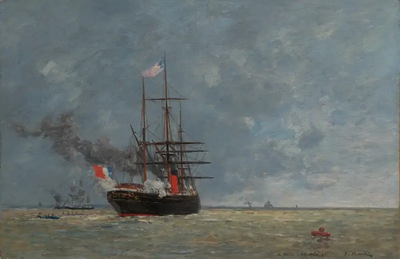 Le Havre, fartyg till havs av Eugène Boudin