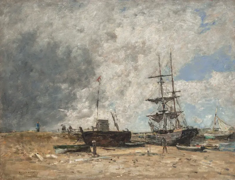 Stranden vid Trouville, lågvatten av Eugène Boudin