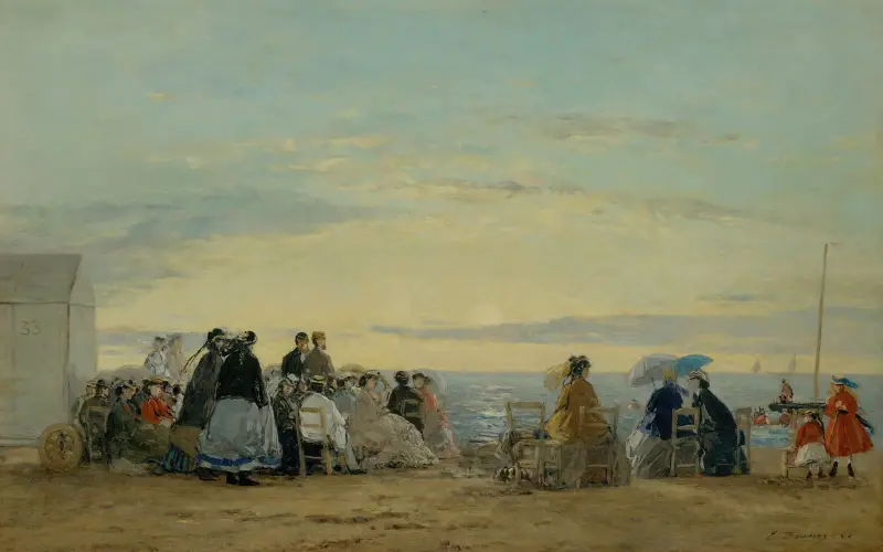 På stranden, solnedgång av Eugène Boudin