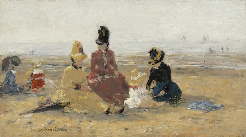 På stranden, Trouville av Eugène Boudin