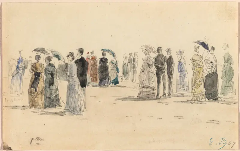 Människor på stranden i Trouville av Eugène Boudin