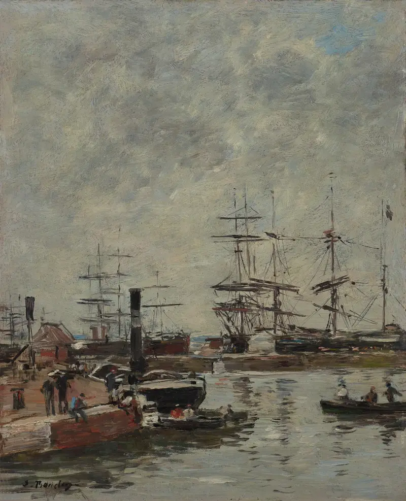 Hamn, fartyg vid kaj av Eugène Boudin