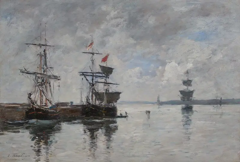 Portrieux, segelbåtar vid kaj av Eugène Boudin
