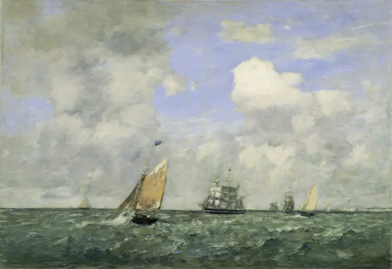 Fartyg och segelbåtar lämnar Le Havre av Eugène Boudin