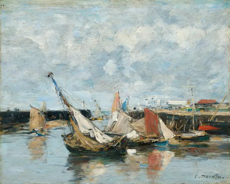 Trouville, båtar vid lågvatten av Eugène Boudin