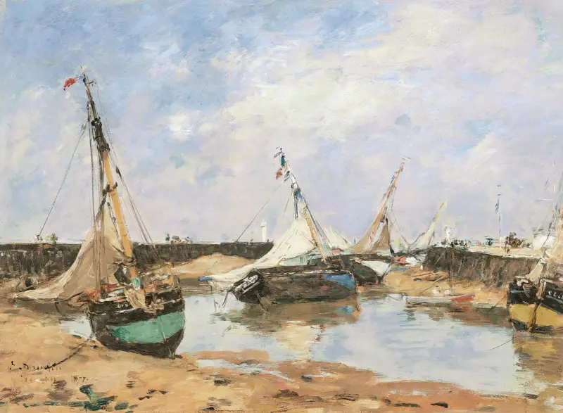 Trouville. Strandade båtar mellan pirarna av Eugène Boudin
