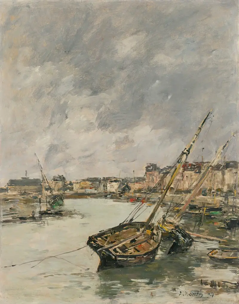 Trouville, hamnen, lågvatten av Eugène Boudin
