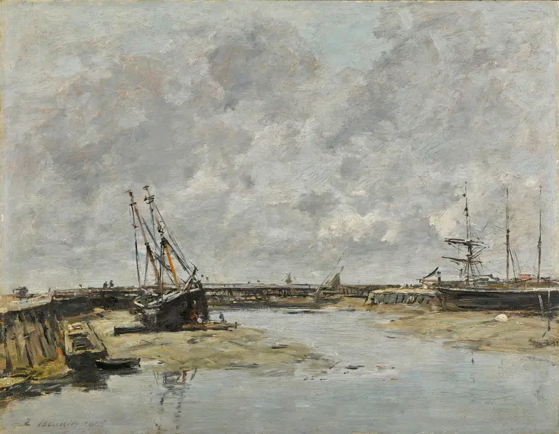 Trouville, pirerna, lågvatten av Eugène Boudin