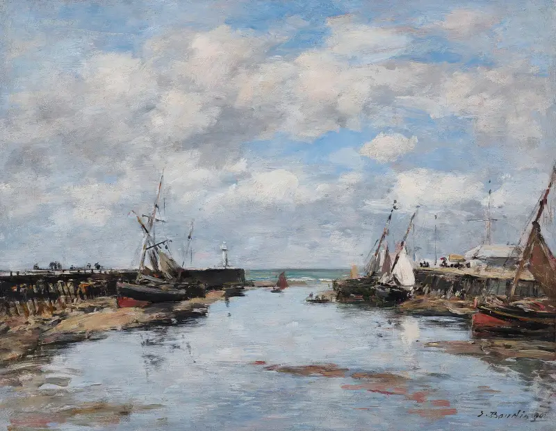 Trouville, pirerna, lågvatten av Eugène Boudin