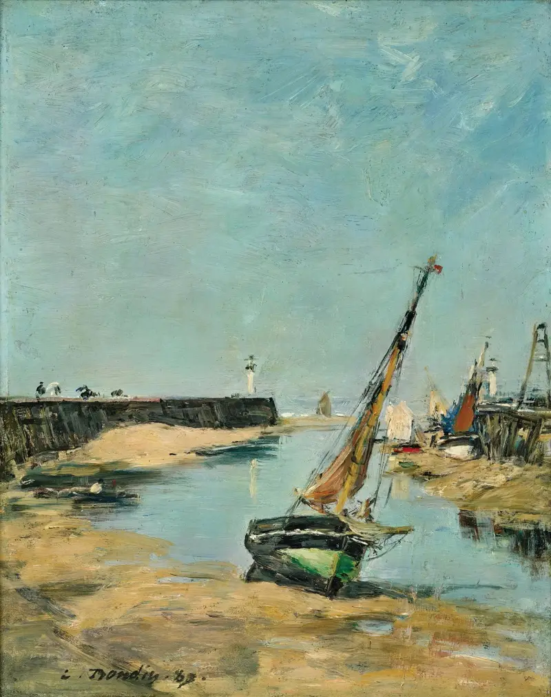 Trouville, pirerna vid lågvatten av Eugène Boudin