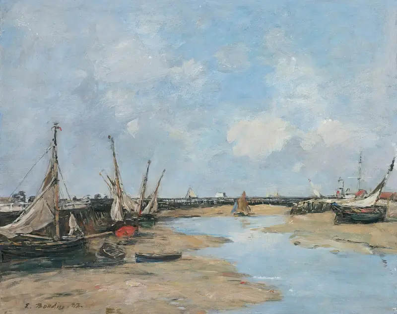 Trouville, pirerna, lågvatten av Eugène Boudin