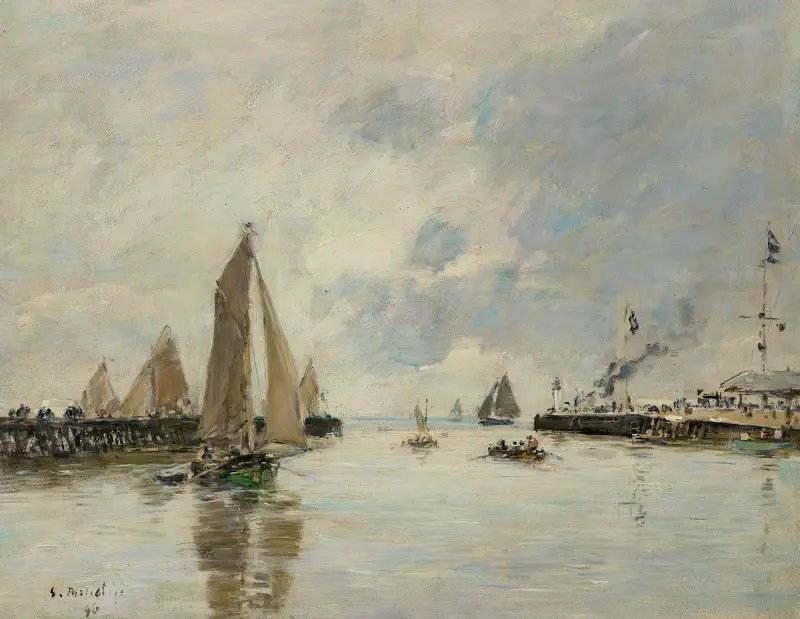Trouville, Les jetées, marée haute av Eugène Boudin