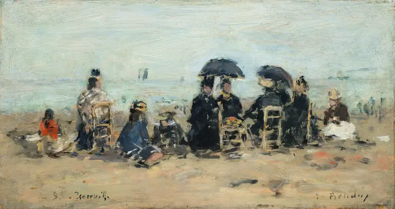 Trouville, strandscen av Eugène Boudin