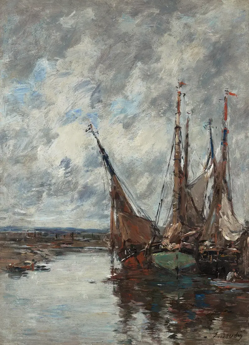 Trouville, strandade segelbåtar av Eugène Boudin