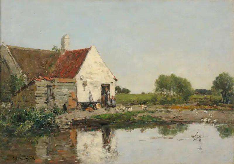 Ett hörn av en gård i närheten av Dunkerque av Eugène Boudin