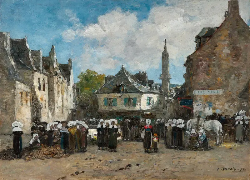 En marknad i Bretagne av Eugène Boudin