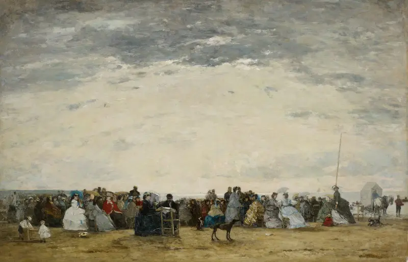 Vacationers on the Beach at Trouville av Eugène Boudin