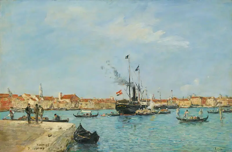 Venedig, Canal Grande, ånga och gondoler av Eugène Boudin