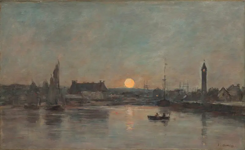 Utsikt över Trouvilles hamn i skymningen av Eugène Boudin