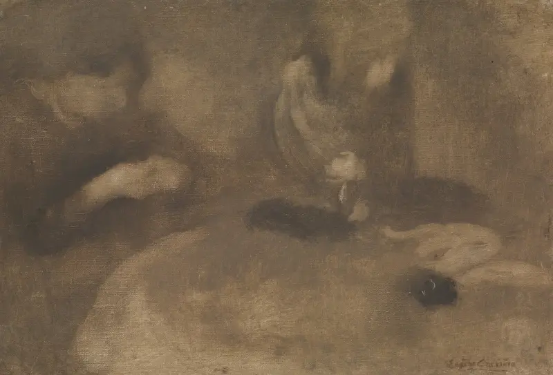 Kvinnor som syr vid ett bord av Eugène Carriere