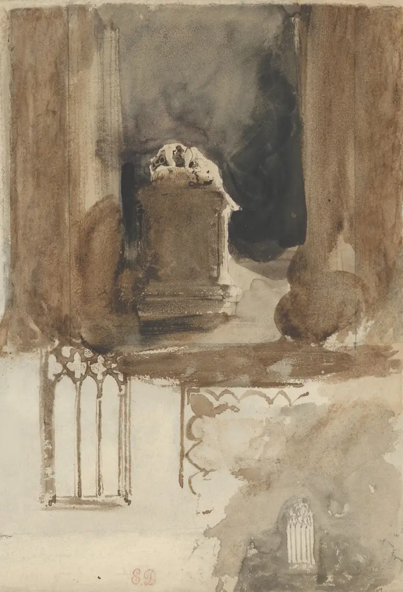 A Tomb and Studies of Windows in the Church of Valmont Abbey av Eugène Delacroix