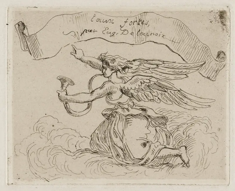 Engel auf Wolken kniend von Eugène Delacroix
