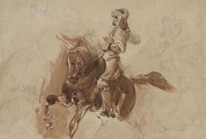 Armored Figure on Horseback (recto) av Eugène Delacroix