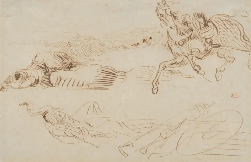 Fallen Warriors and a Runaway Horse av Eugène Delacroix