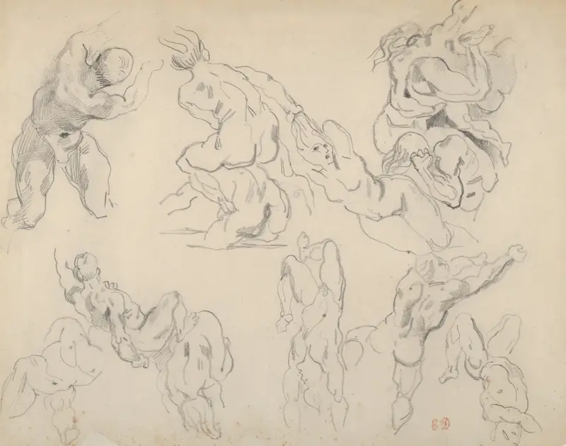 Figure Studies after Rubens’s ‘Fall of the Rebel Angels’ av Eugène Delacroix