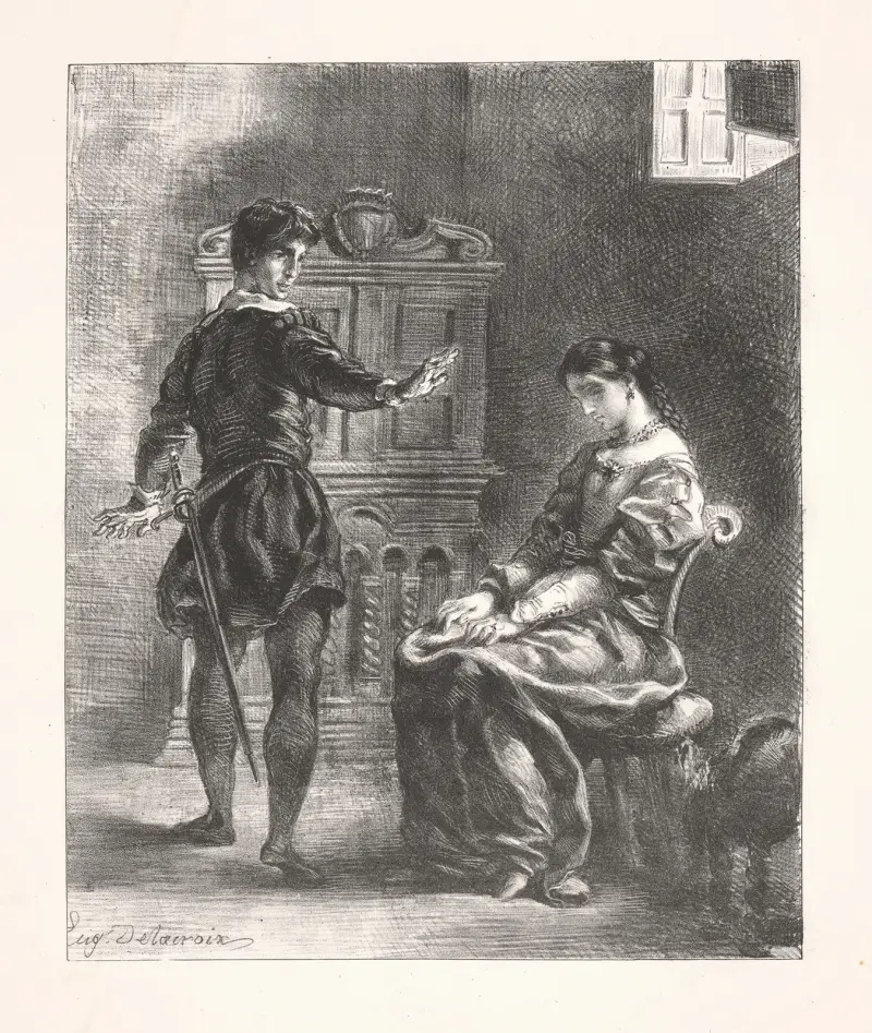 Hamlet i Ofelia (akt III, scena I), Eugène Delacroix
